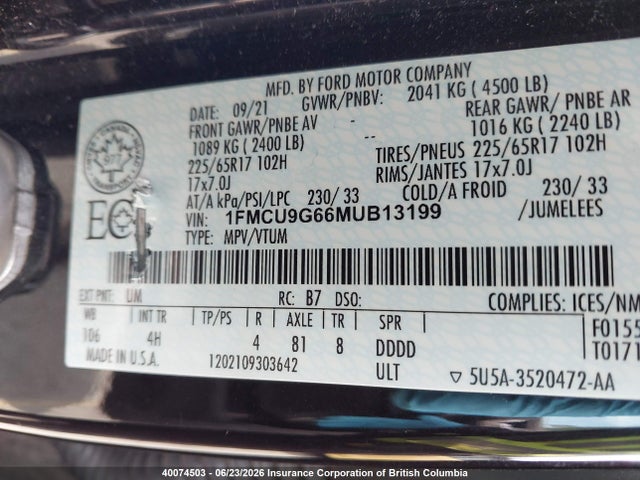 Ford ESCAPE SE 2021 1FMCU9G66MUB13199 Image 9