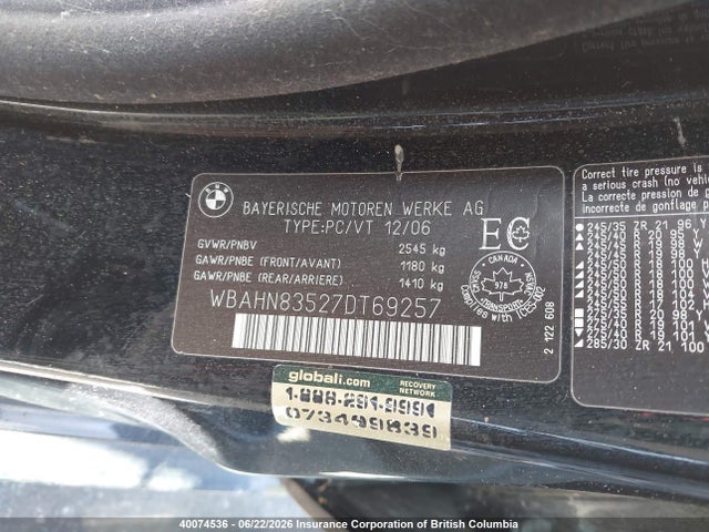 Aukcja sprzedaży 2007 Bmw 750li, vin: WBAHN83527DT69257, numer aukcji: 40074536