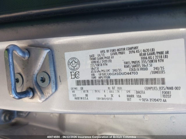 Продаж на аукціоні авто 2013 Ford Escape Se, vin: 1FMCU0GX0DUD44703, номер лоту: 40074555