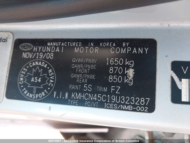 Aukcja sprzedaży 2009 Hyundai Accent 25th Anniversary/gl/gls/l, vin: KMHCN45C19U323287, numer aukcji: 40074557