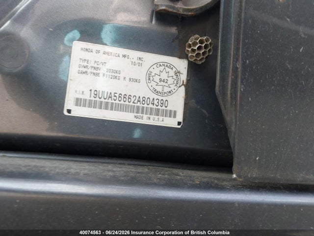 40074563 :رقم المزاد ، 19UUA56662A804390 vin ، 2002 Acura 3.2tl مزاد بيع