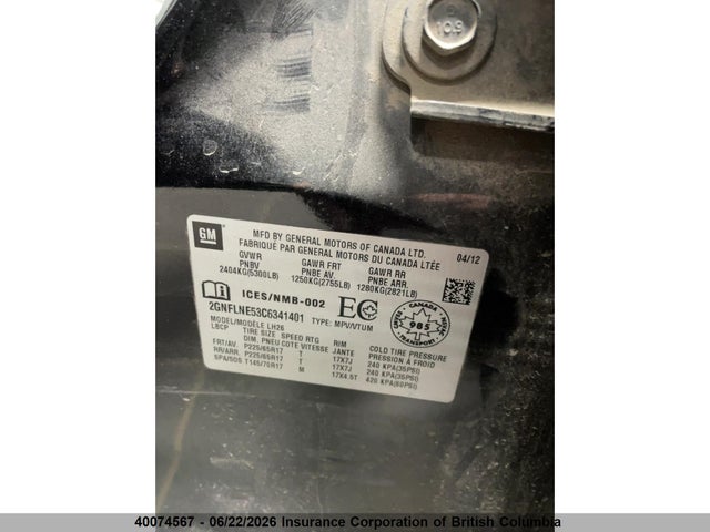 2012 Chevrolet Equinox Lt მანქანა იყიდება აუქციონზე, vin: 2GNFLNE53C6341401, აუქციონის ნომერი: 40074567