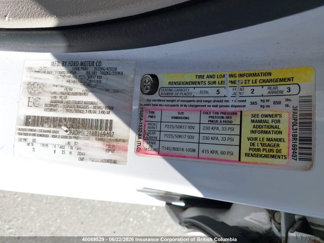 40069529 :رقم المزاد ، 3FADP0L31BR169407 vin ، 2011 Ford Fusion Hybrid مزاد بيع