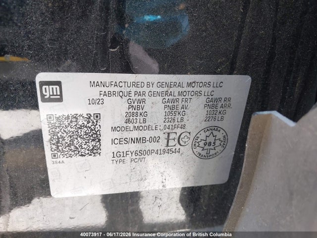 Aukcja sprzedaży 2023 Chevrolet Bolt Euv Lt, vin: 1G1FY6S00P4194544, numer aukcji: 40073917