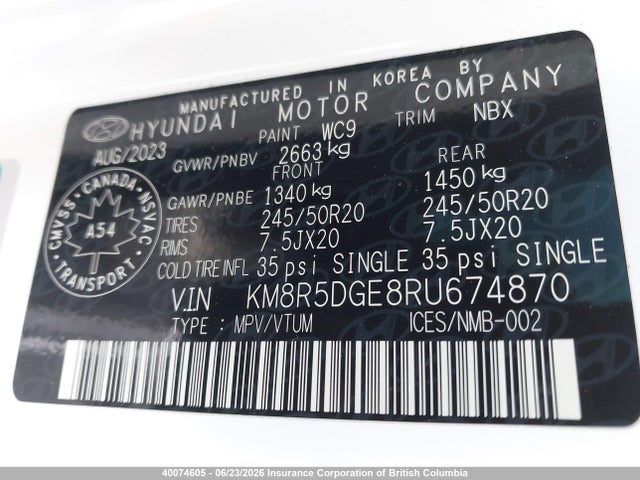 40074605 :رقم المزاد ، KM8R5DGE8RU674870 vin ، 2024 Hyundai Palisade Limited مزاد بيع