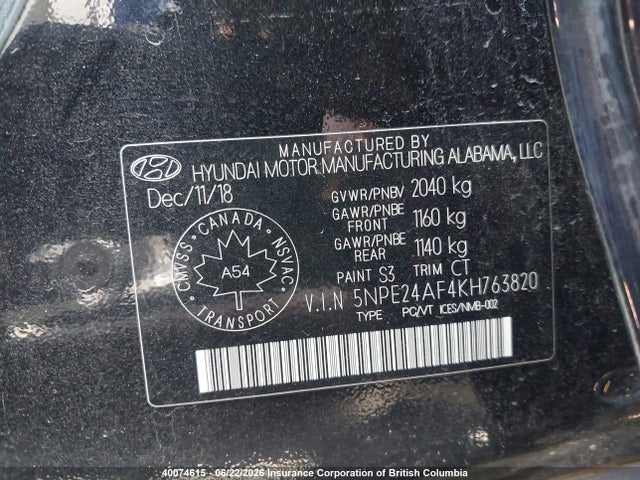 Hyundai SONATA SE 2019 5NPE24AF4KH763820 Image 9