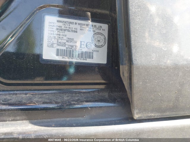 Aukcja sprzedaży 2013 Nissan Sentra 1.8 S/1.8 Sv, vin: 3N1AB7AP7DL731846, numer aukcji: 40074645