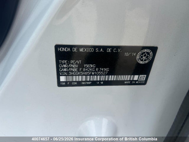 2015 Honda Fit მანქანა იყიდება აუქციონზე, vin: 3HGGK5H85FM105527, აუქციონის ნომერი: 40074657