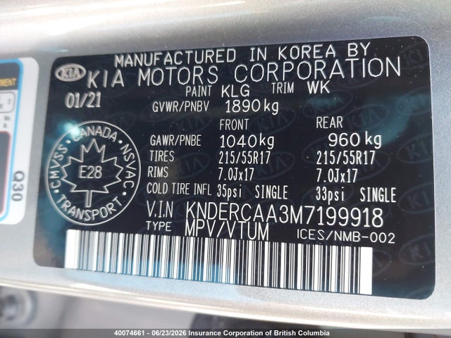 40074661 :رقم المزاد ، KNDERCAA3M7199918 vin ، 2021 Kia Seltos Ex/ex Premium مزاد بيع