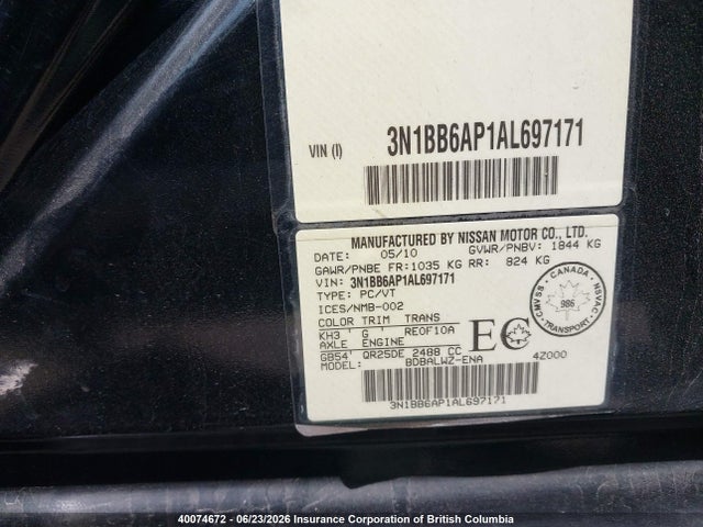 Aukcja sprzedaży 2010 Nissan Sentra Se-r, vin: 3N1BB6AP1AL697171, numer aukcji: 40074672