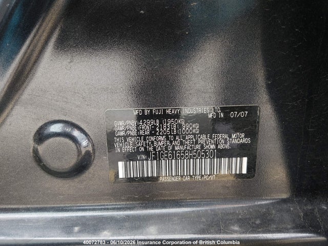 40072783 :رقم المزاد ، JF1GE61658H505301 vin ، 2008 Subaru Impreza 2.5i مزاد بيع