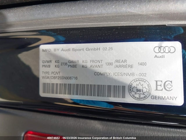 WUA1DBF25SN906716 Audi RS6