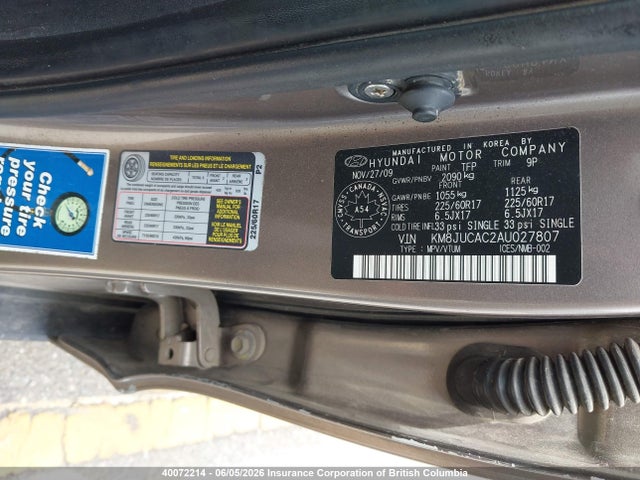 40072214 :رقم المزاد ، KM8JUCAC2AU027807 vin ، 2010 Hyundai Tucson Gls/limited مزاد بيع