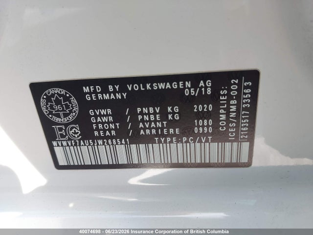 Volkswagen Golf 2018 WVWVF7AU5JW268541 Image 9