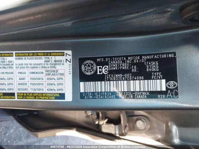 2007 Toyota Corolla Matrix Xr მანქანა იყიდება აუქციონზე, vin: 2T1KR32E87C674096, აუქციონის ნომერი: 40074708