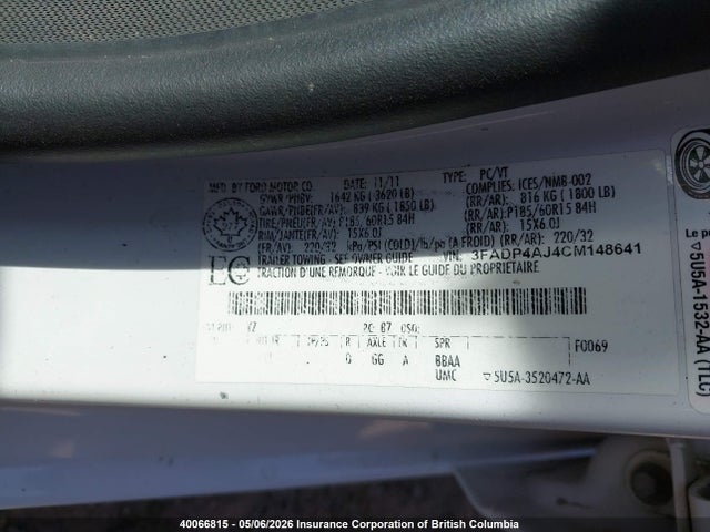 Продажа на аукционе авто 2012 Ford Fiesta S, vin: 3FADP4AJ4CM148641, номер лота: 40066815