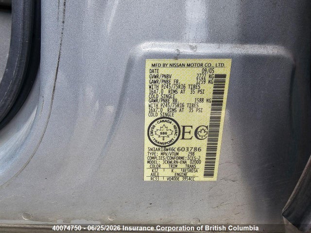 Aukcja sprzedaży 2006 Nissan Pathfinder S, vin: 5N1AR18W46C603786, numer aukcji: 40074750