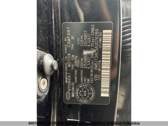 40074753 :رقم المزاد ، KM8JT3AC5AU076289 vin ، 2010 Hyundai Tucson Gls مزاد بيع