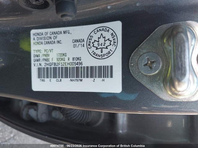 Honda Civic 2014 2HGFB2F52EH005496 Image 9