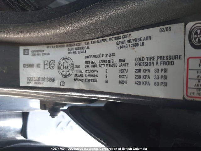 2008 Chevrolet Colorado Lt მანქანა იყიდება აუქციონზე, vin: 1GCCS33E188198956, აუქციონის ნომერი: 40074760
