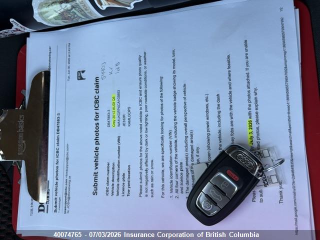 Продаж на аукціоні авто 2012 Audi Q5, vin: WA1LKCFPXCA103853, номер лоту: 40074765