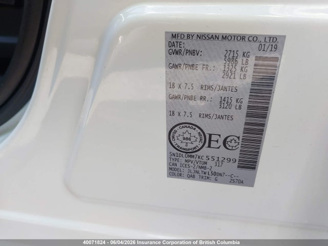 5N1DL0MM7KC551299 Infiniti Qx60 Luxe/pure