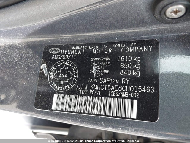 40074810 :رقم المزاد ، KMHCT5AE8CU015463 vin ، 2012 Hyundai Accent Gls/gs مزاد بيع