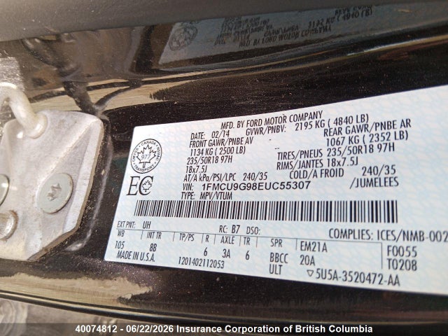 1FMCU9G98EUC55307 Ford ESCAPE SE