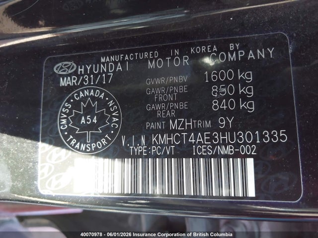 Hyundai ACCENT SE 2017 KMHCT4AE3HU301335 Image 9