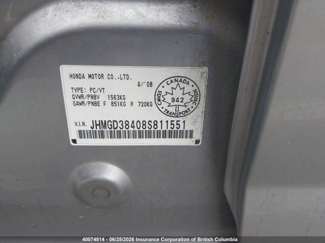 Aukcja sprzedaży 2008 Honda Fit, vin: JHMGD38408S811551, numer aukcji: 40074814