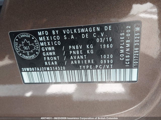 Volkswagen Jetta 2015 3VWD07AJ2FM314320 Image 9