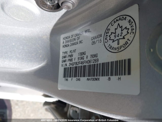 Honda Civic 2015 2HGFB2F46FH061269 Image 9