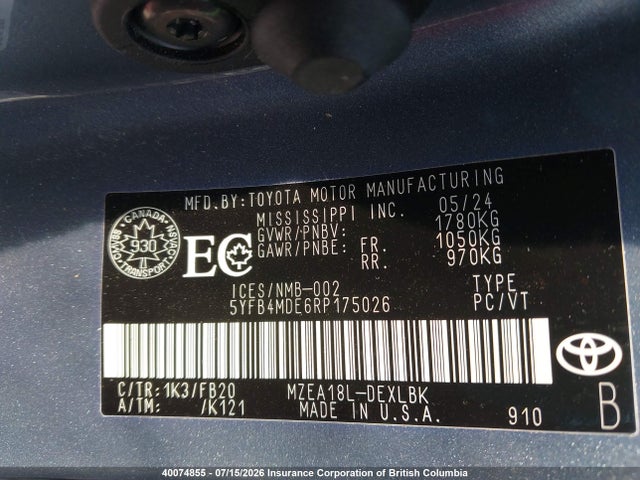 Toyota COROLLA LE 2024 5YFB4MDE6RP175026 Image 9