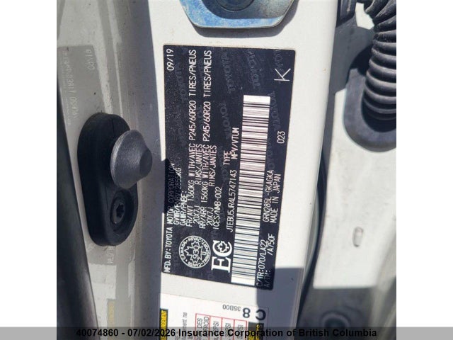 2020 Toyota 4runner მანქანა იყიდება აუქციონზე, vin: JTEBU5JR4L5747143, აუქციონის ნომერი: 40074860