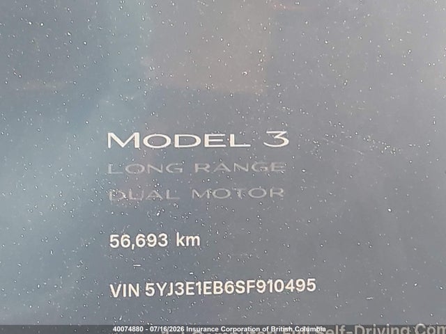 Aukcja sprzedaży 2025 Tesla Model 3 Long Range, vin: 5YJ3E1EB6SF910495, numer aukcji: 40074880