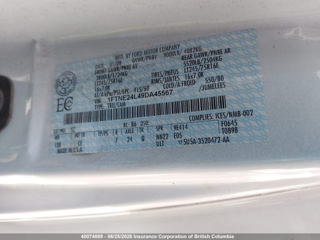 2009 Ford E-series მანქანა იყიდება აუქციონზე, vin: 1FTNE24L49DA45567, აუქციონის ნომერი: 40074889