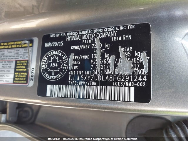 40069131 :رقم المزاد ، 5XYZUDLA8FG291244 vin ، 2015 Hyundai Santa Fe Sport مزاد بيع