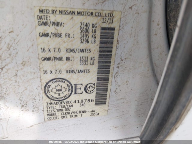 Aukcja sprzedaży 2012 Nissan Frontier S/sv/sl/pro-4x, vin: 1N6AD0EV8CC418786, numer aukcji: 40069895