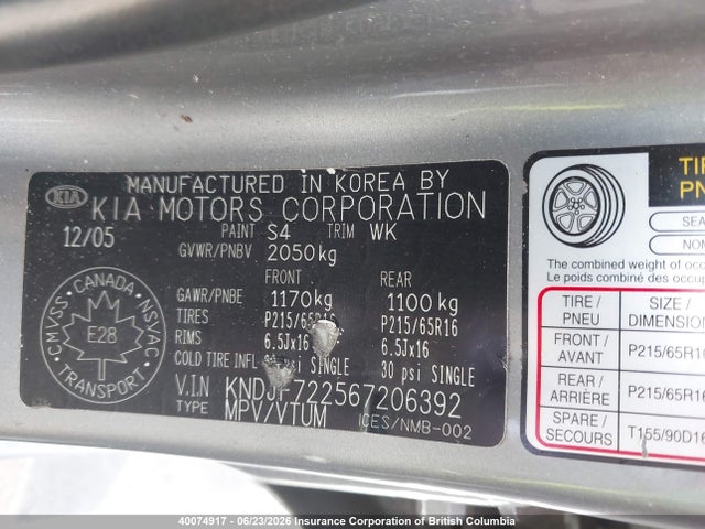Aukcja sprzedaży 2006 Kia New Sportage, vin: KNDJF722567206392, numer aukcji: 40074917