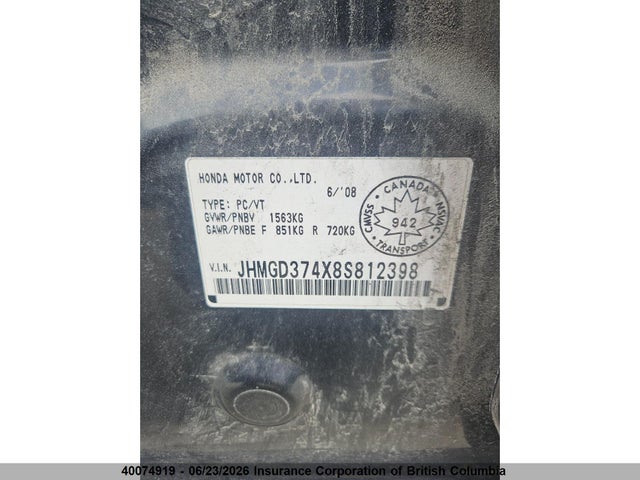 2008 Honda Fit მანქანა იყიდება აუქციონზე, vin: JHMGD374X8S812398, აუქციონის ნომერი: 40074919