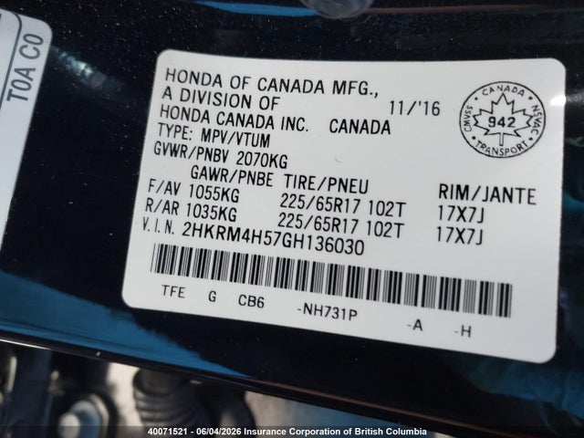 Honda CR-V EX 2016 2HKRM4H57GH136030 Image 9
