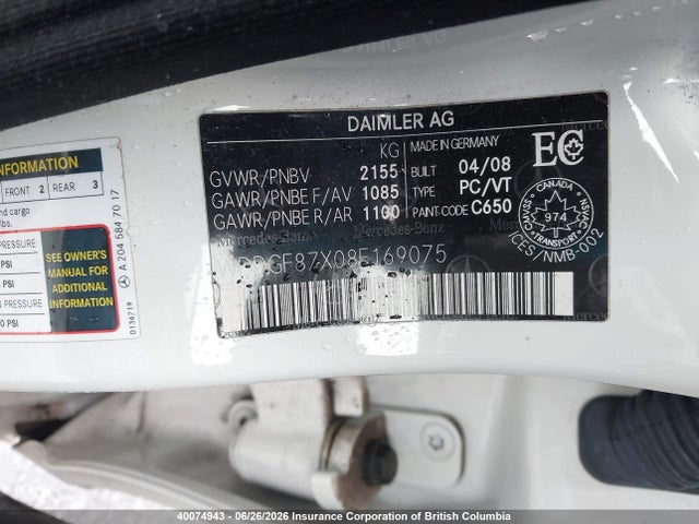 Продажа на аукционе авто 2008 Mercedes-benz C 350 4matic, vin: WDDGF87X08F169075, номер лота: 40074943