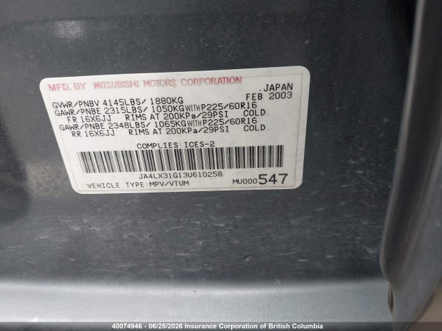 Продаж на аукціоні авто 2003 Mitsubishi Outlander Ls, vin: JA4LX31G13U610258, номер лоту: 40074946