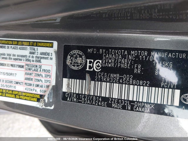 Aukcja sprzedaży 2005 Toyota Corolla Matrix Xr, vin: 2T1KR32E45C880822, numer aukcji: 40073388