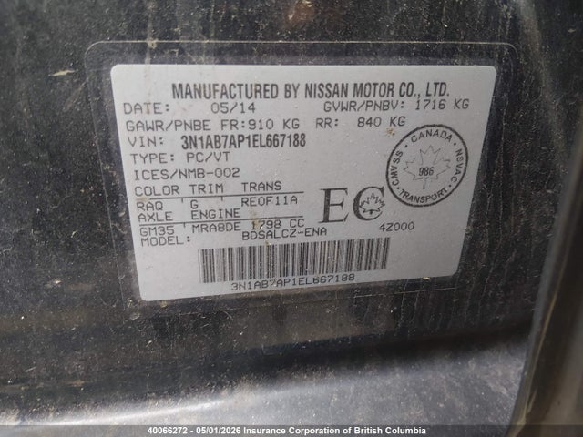 Aukcja sprzedaży 2014 Nissan Sentra S/sv/sr/sl, vin: 3N1AB7AP1EL667188, numer aukcji: 40066272