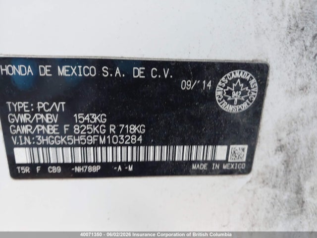 Продаж на аукціоні авто 2015 Honda Fit Lx, vin: 3HGGK5H59FM103284, номер лоту: 40071350
