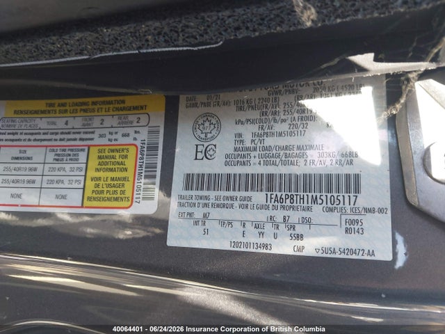 1FA6P8TH1M5105117 Ford Mustang