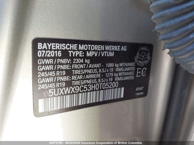 5UXWX9C53H0T05200 BMW X3 Xdrive28i
