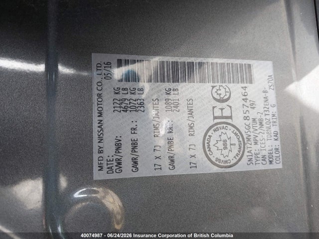 Nissan Rogue 2016 5N1AT2MV5GC857464 Image 9