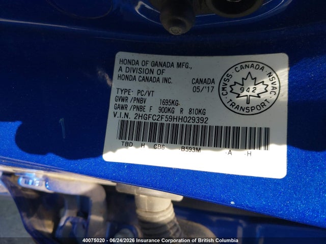 Aukcja sprzedaży 2017 Honda Civic, vin: 2HGFC2F59HH029392, numer aukcji: 40075020